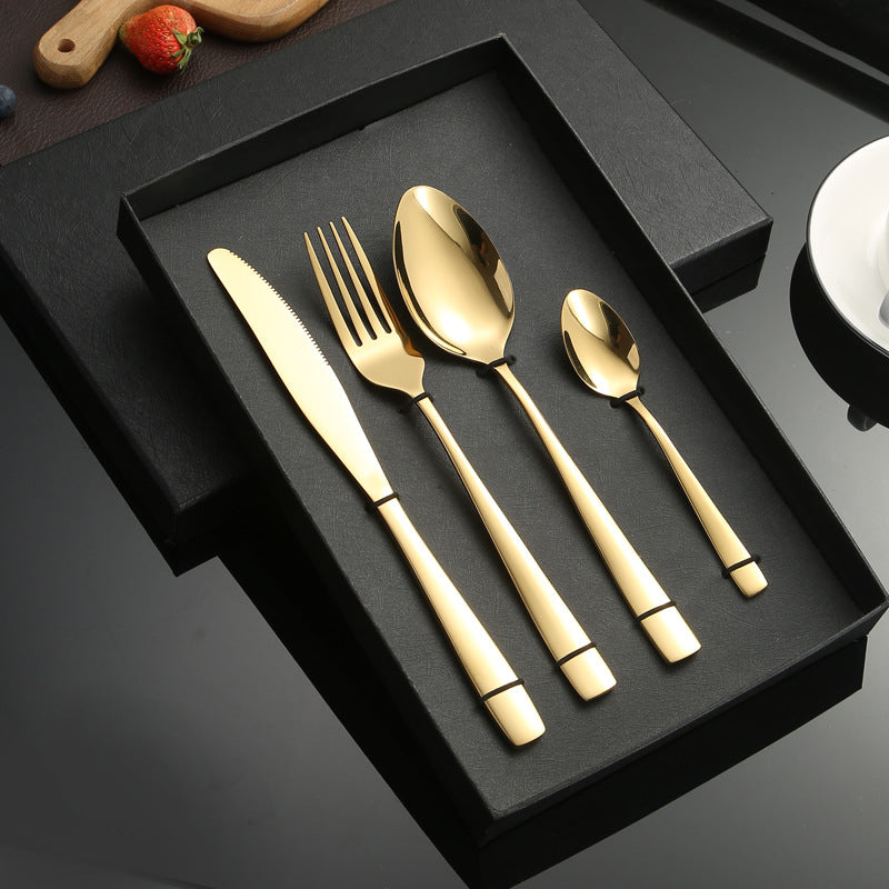 410Stainless Steel Cutlery Western Food Square Handle Knife Fork Spoon4Gift Set Cutlery Set Steak Knife Fork Spoon