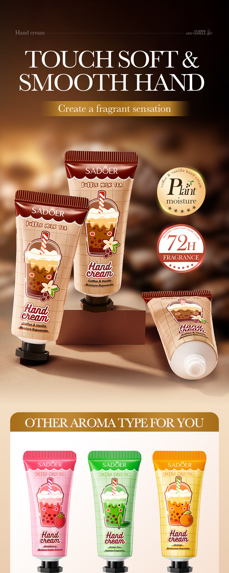 Coffee Vanilla Hand Cream SADOER Autumn and winter anti-chapped skin rejuvenating hand cream  wholesale