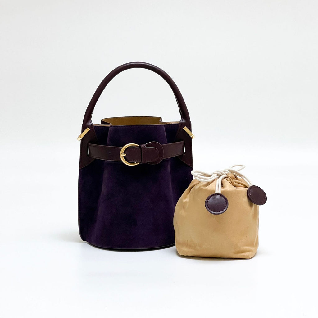 Frosted Leather Bucket Bag Genuine Leather Korean Style Versatile Niche Design Light Luxury Handbag Single Shoulder Crossbody Women's Bag Large Capacity