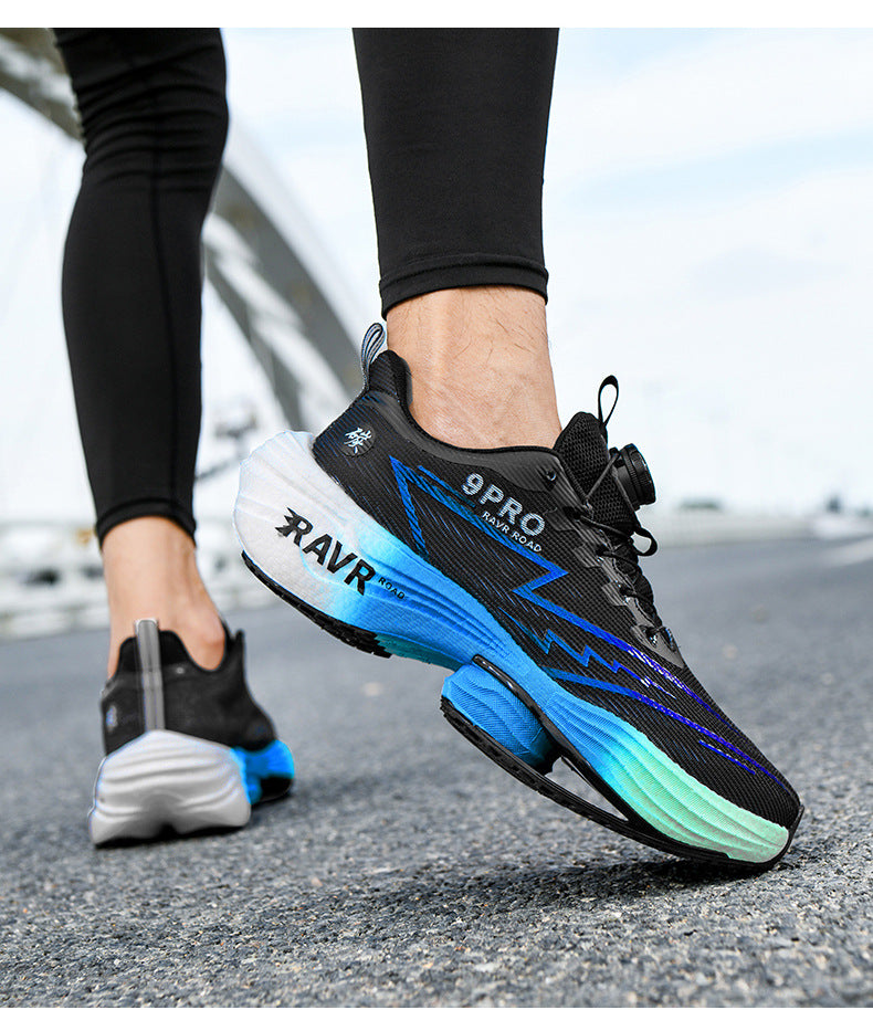 2025Autumn Winter Casual Fashion Double Mesh Knob Buckle Sneakers Super High Elastic Soft Sole Carbon Plate Anti-Slip Running Shoes