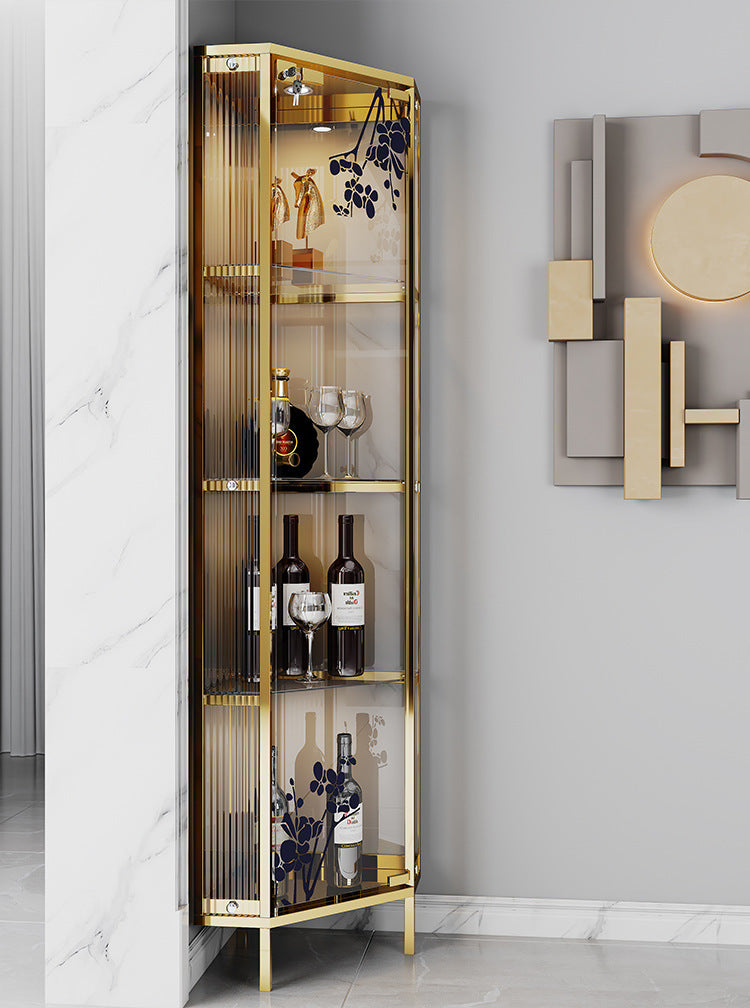 High-End Light Luxury Glass Corner Cabinet Modern Minimalist Living Room Wall Corner Cabinet Triangle Storage Cabinet Sideboard Wine Cabinet