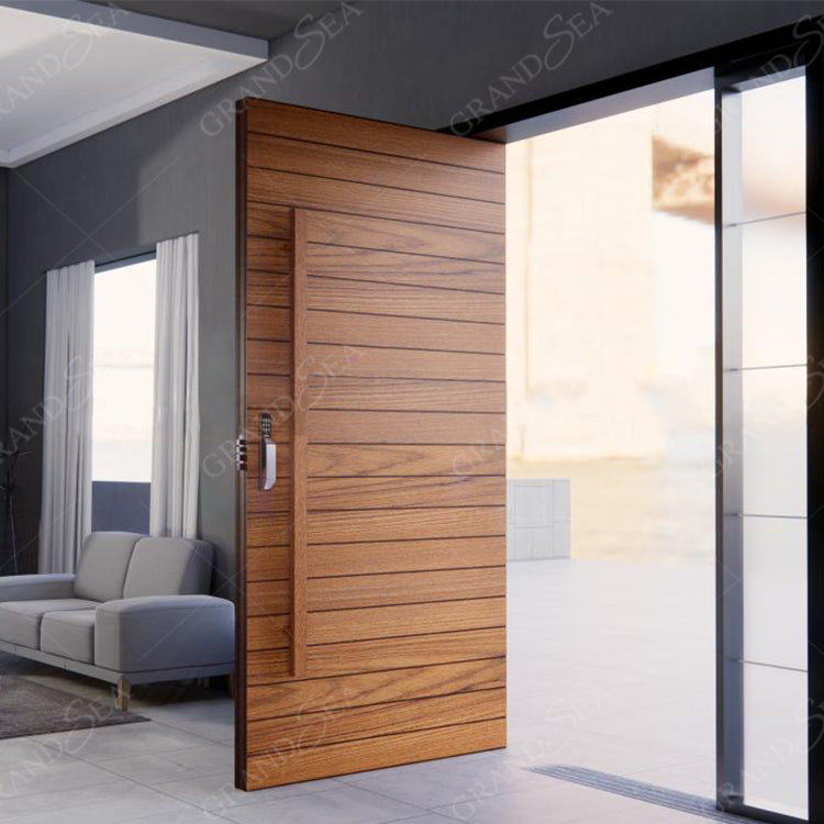 USA Style Exterior Modern High Glossy Black Solid Metal Front Aluminum Stainless Steel Pivot Entry Doors Price