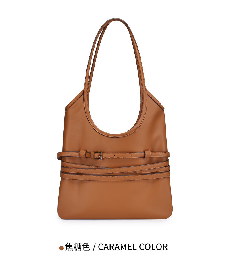 Trendy Belt Decorated Underarm Bag for Women, European and American Retro Style Tote Bag, Fashionable Large Capacity Women's Bag