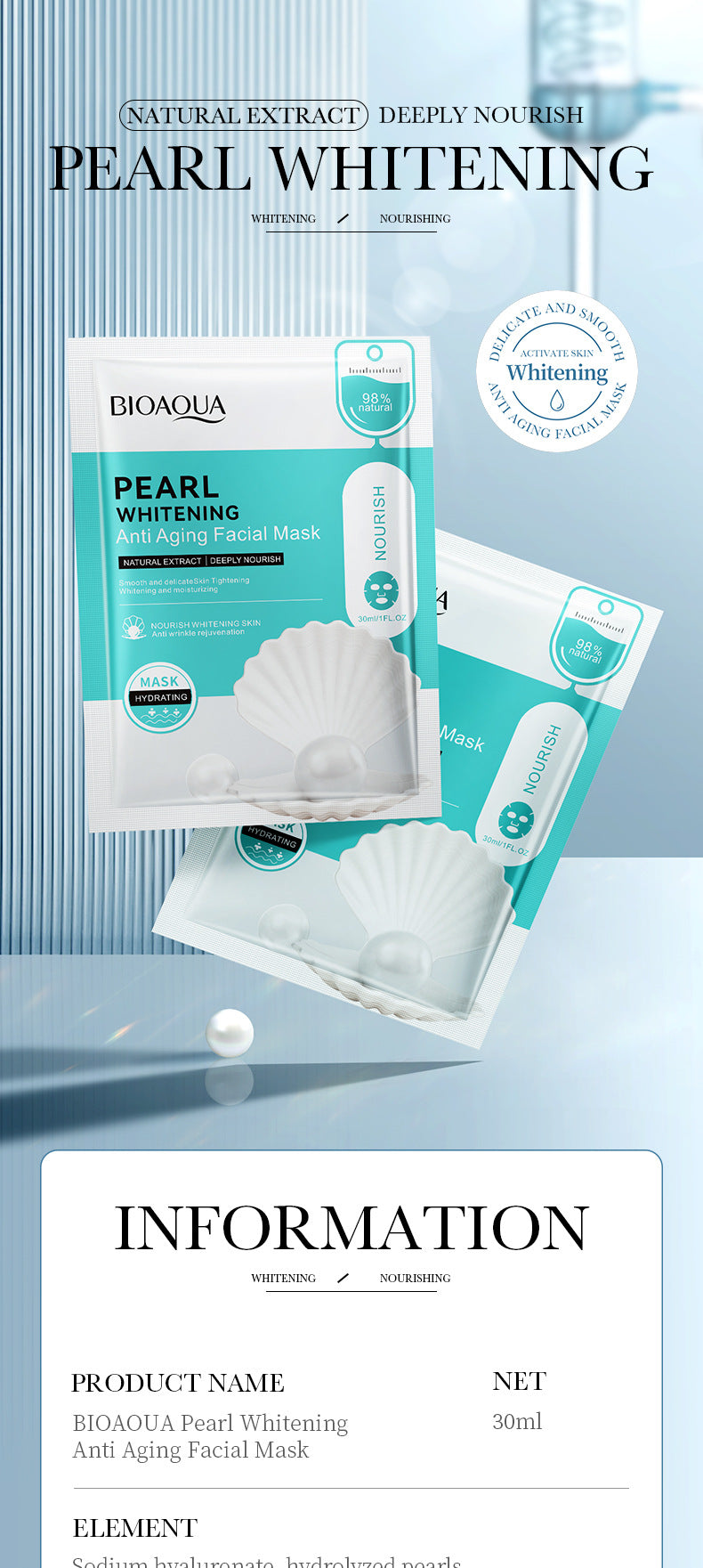 Mask30gBIOAOUA Honey Hydrating Pearl Moisturizing Rose Snail Moisturizing  Foreign Trade Wholesale