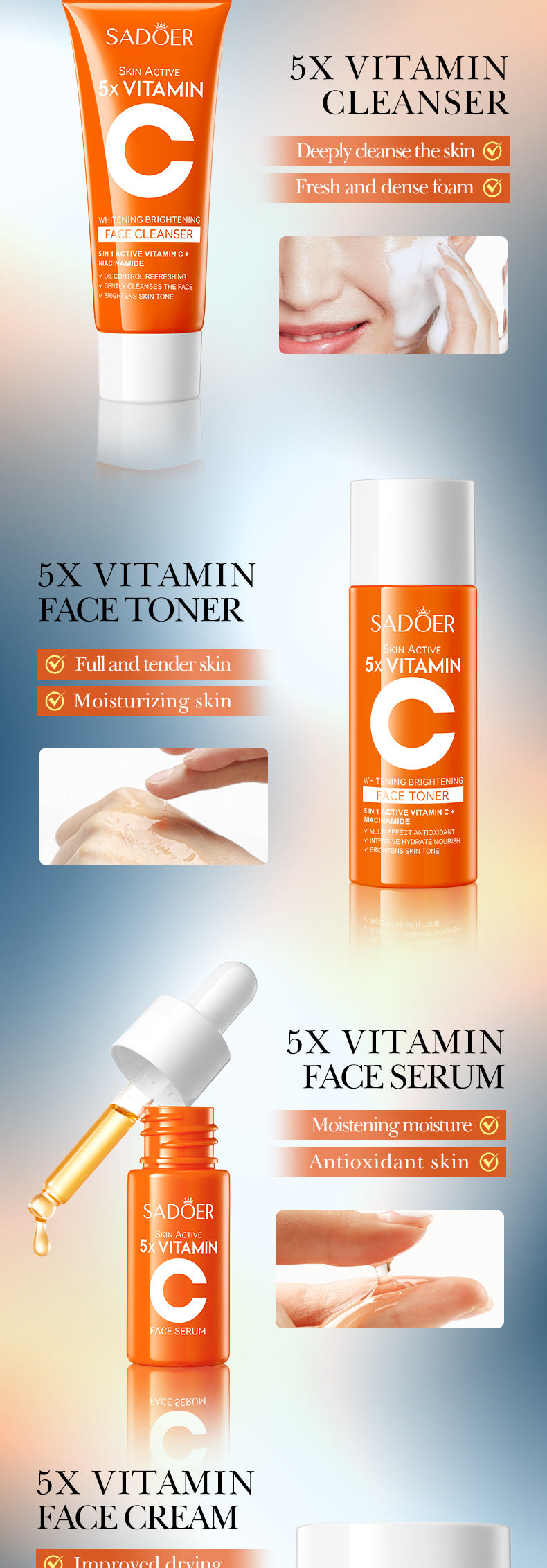 Five Dimensions in  C Whitening and Moisturizing Travel Size SADOER Cleansing and Moisturizing Set  Wholesale