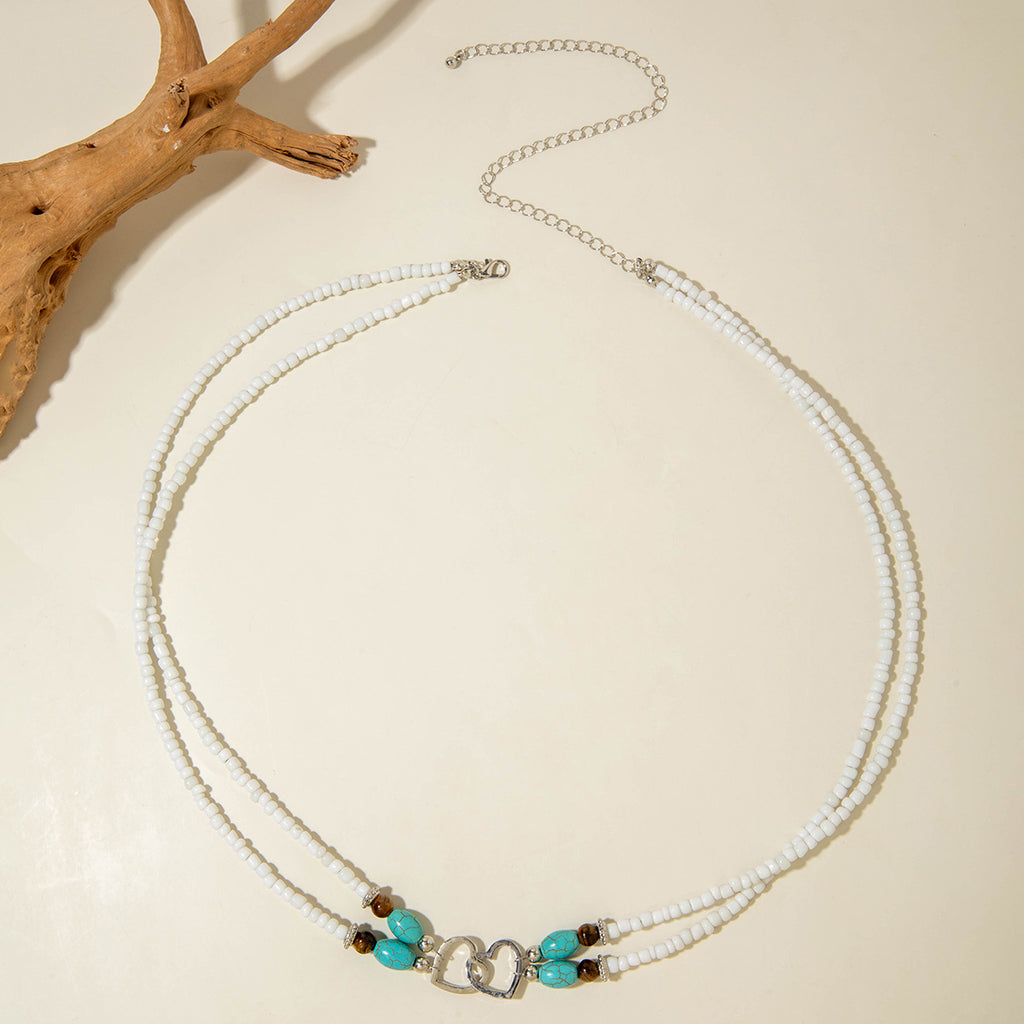 Wholesale Bohemian Vacation Style Rice Bead Turquoise Jewelry Set Metal Heart Jewelry