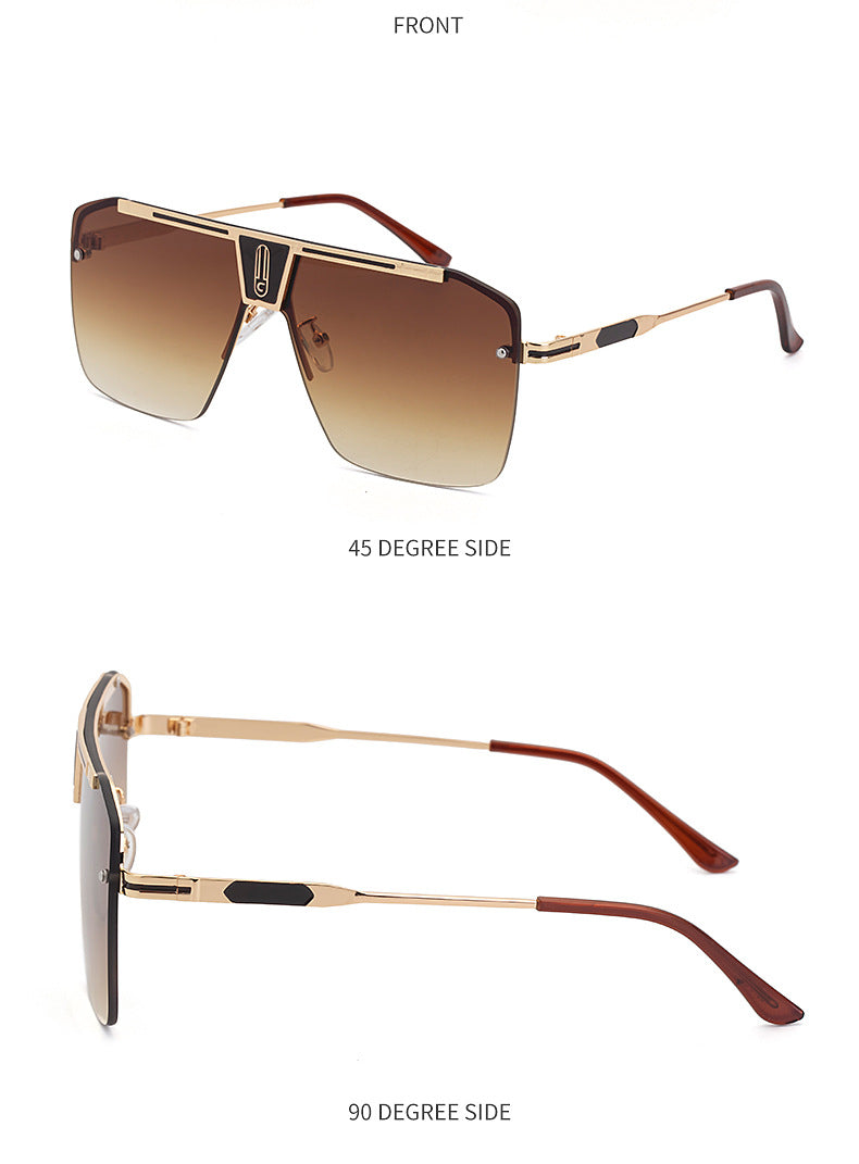 New Large Frame Sunglasses Men's Trendy Cool Fashion Street Style Square Frame Sunglasses Retro Rimless Glasses sunglasses