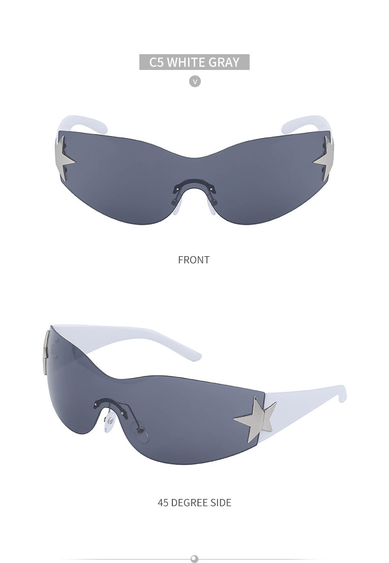 European and American retro rimless sunglasses for women y2k Personalized Five-Pointed Star One-Piece Sunglasses for Men Cycling Glasses Wholesale