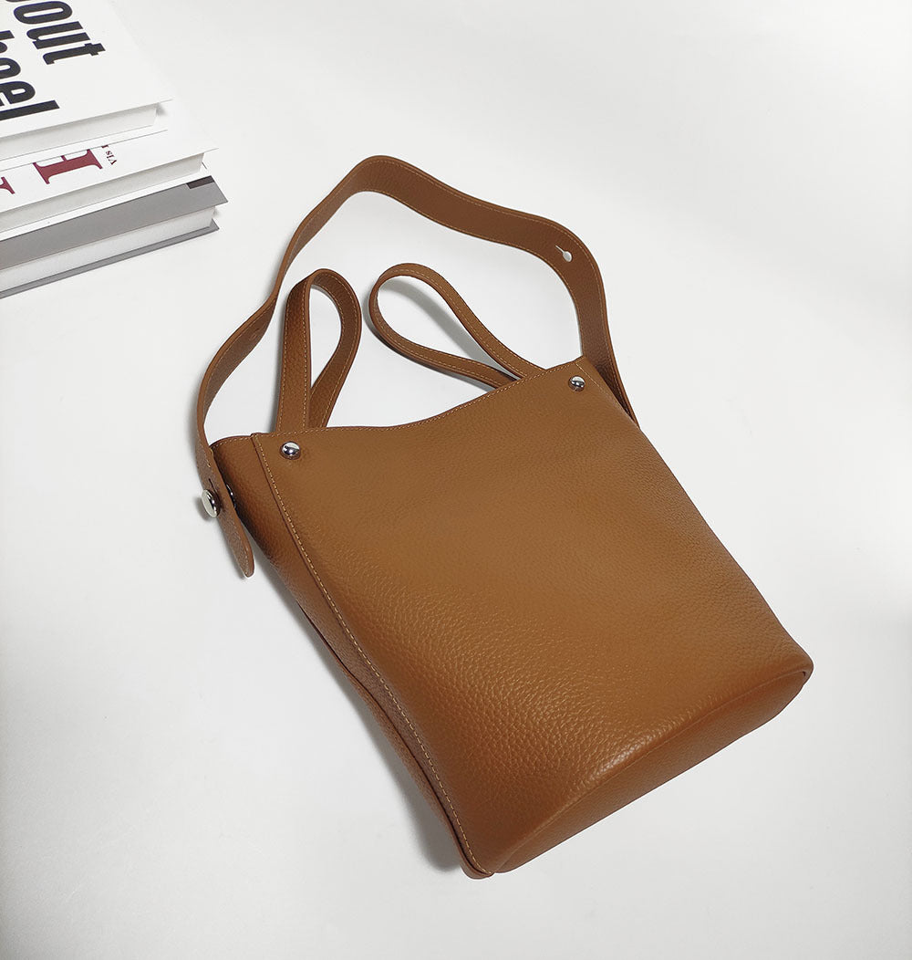 Guangzhou Genuine Leather Women's Bag Large Capacity Tote Bag Top Layer Cowhide Bucket Bag Handheld Shoulder Crossbody Bag Trendy