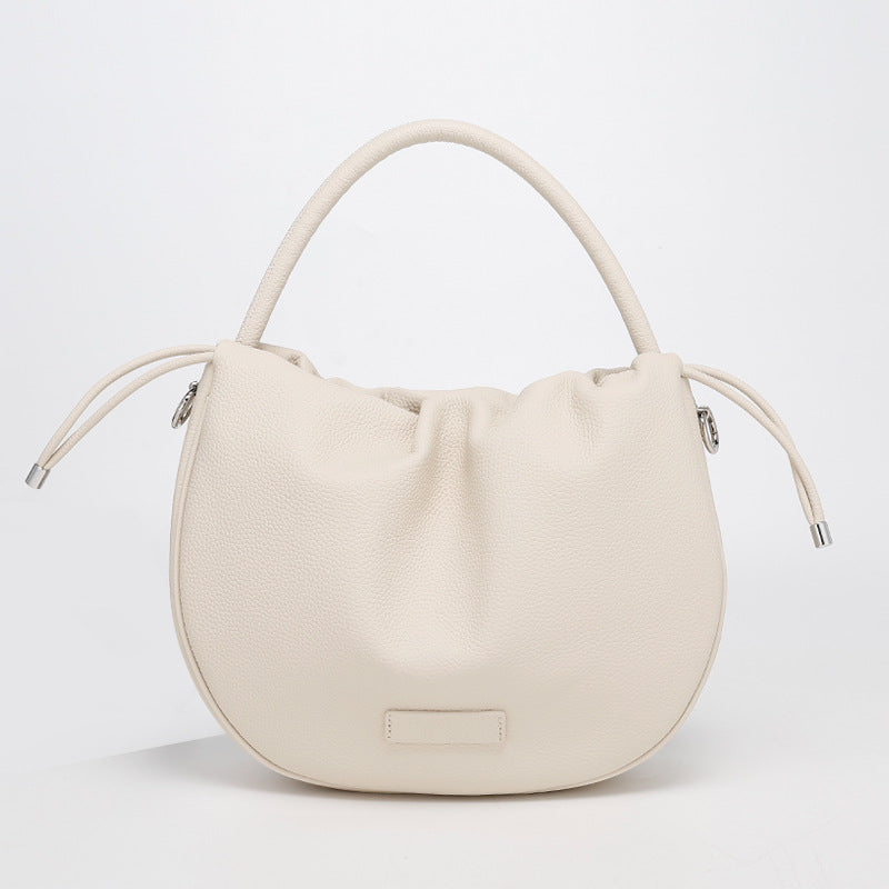 New Women's Bag Cloud Bag Fashion Crossbody Bag Cowhide Shoulder Bag Handbag Pleated Saddle Bag Trendy