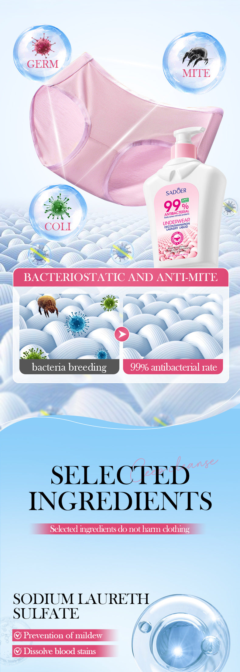 Antibacterial Stain Removal Underwear Laundry Detergent SADOER  foreign trade wholesale of laundry detergent for cleaning clothes