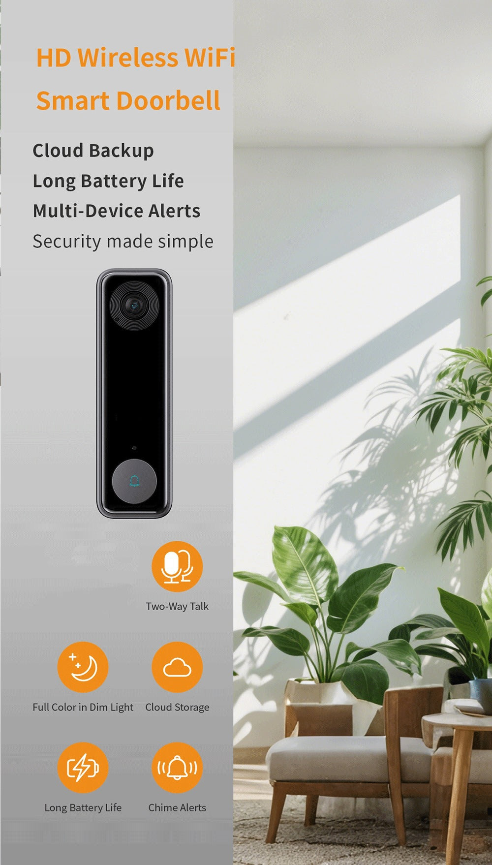 Intelligence Z70Doorbell for Home Use Low Power Consumption Wireless wifi Video Doorbell HD Night Vision Surveillance Doorbell with Ding Dong