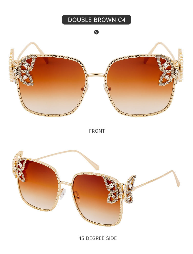 European and American Fashion Personality Butterfly Diamond Sunglasses for Women Metal Frame Sunglasses Women's Sun Protection Glasses shades