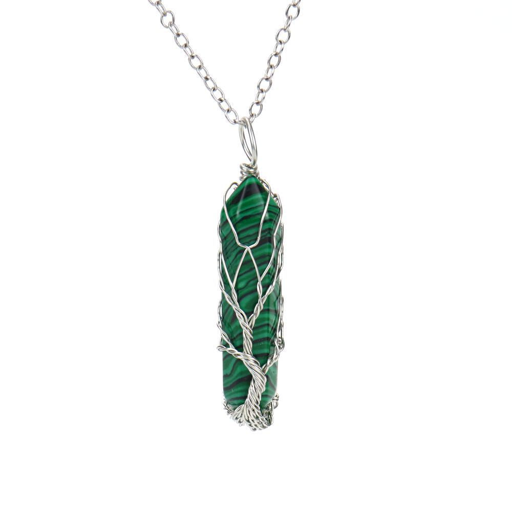 Twisted Hexagonal Column Necklace Pendant Women's Sweater Chain Fortune Tree Tiger Eye Stone Green Aventurine Natural Crystal Necklace