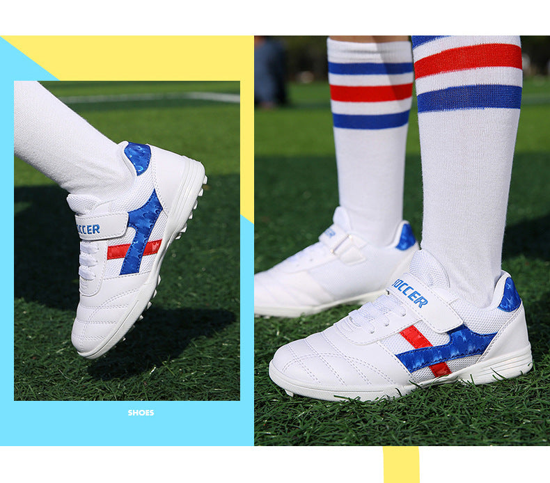 New football shoes for men and women with Velcro for children TF Broken Nail Style Youth Student Grassland Flat Training Shoes