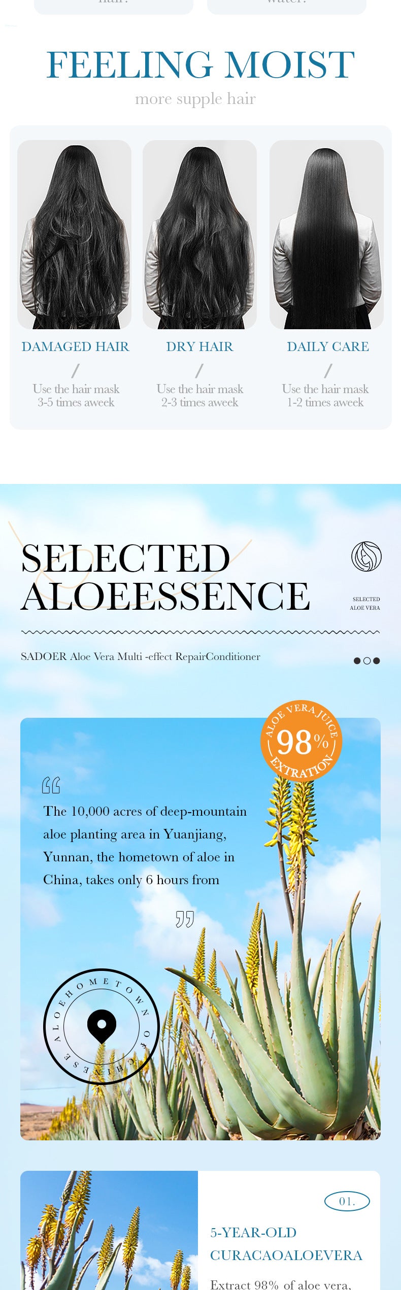 Aloe Vera Conditioner500ml SADOER Multi-effect Frizz Improvement Large Capacity Cross-border Wholesale