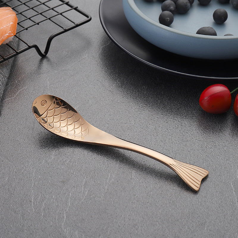 304Stainless Steel Spoon Cooking Restaurant Spoon Pickled Fish Spoon Cartoon Spoon PVD Titanium-plated Colorful Fish Tail Cute Spoon