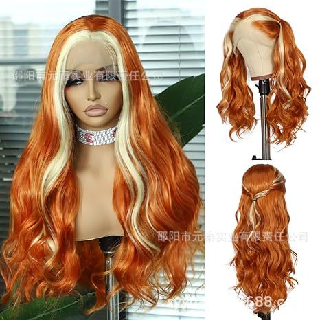Synthetic Lace Front Wig Orange with Blonde Highlight wigs