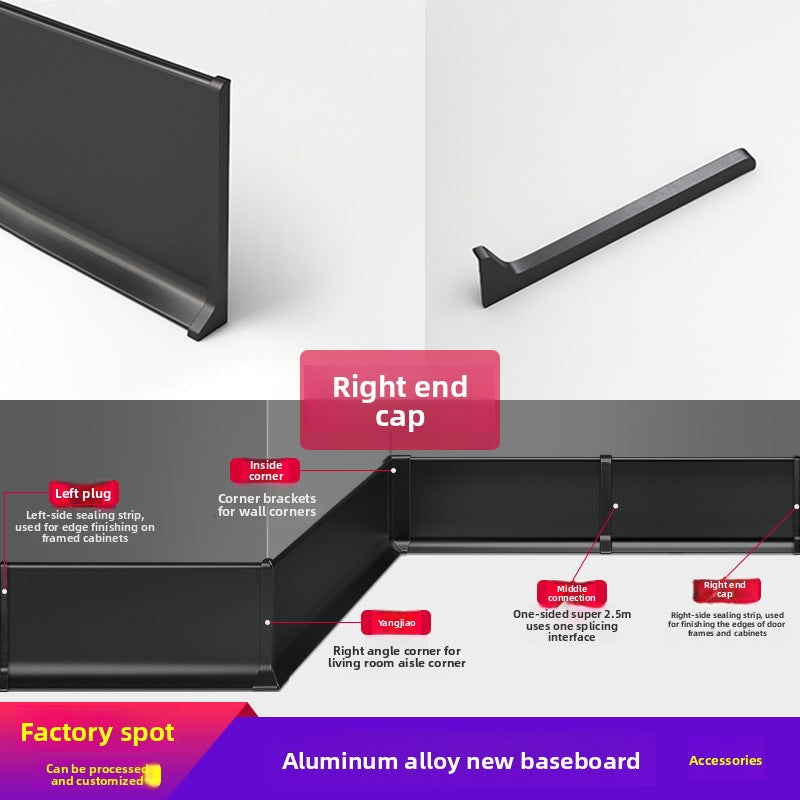 Aluminum alloy skirting board, ultra-thin snap-on minimalist corner trim6cm8cm Metal stainless steel ultra-narrow baseboard