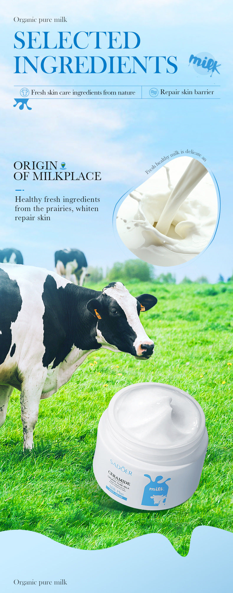 Milk Moisturizing Cream50g SADOER Ceramide Moisturizing and Rejuvenating Face Cream Cross-Border Wholesale