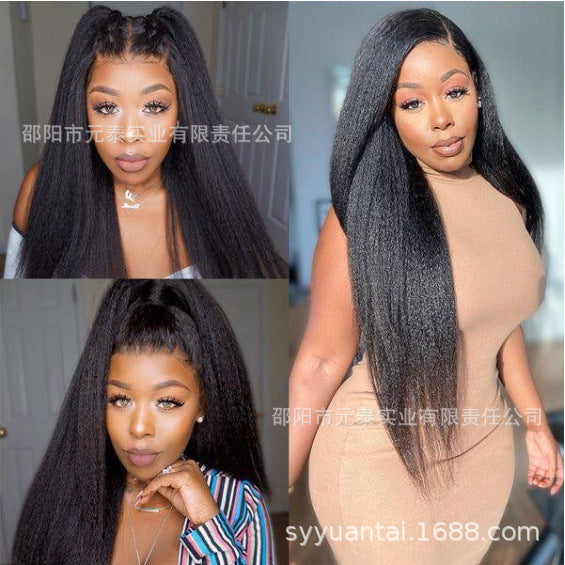 Kinky Straight Lace Front Wigs Synthetic Yaki Long Wigs