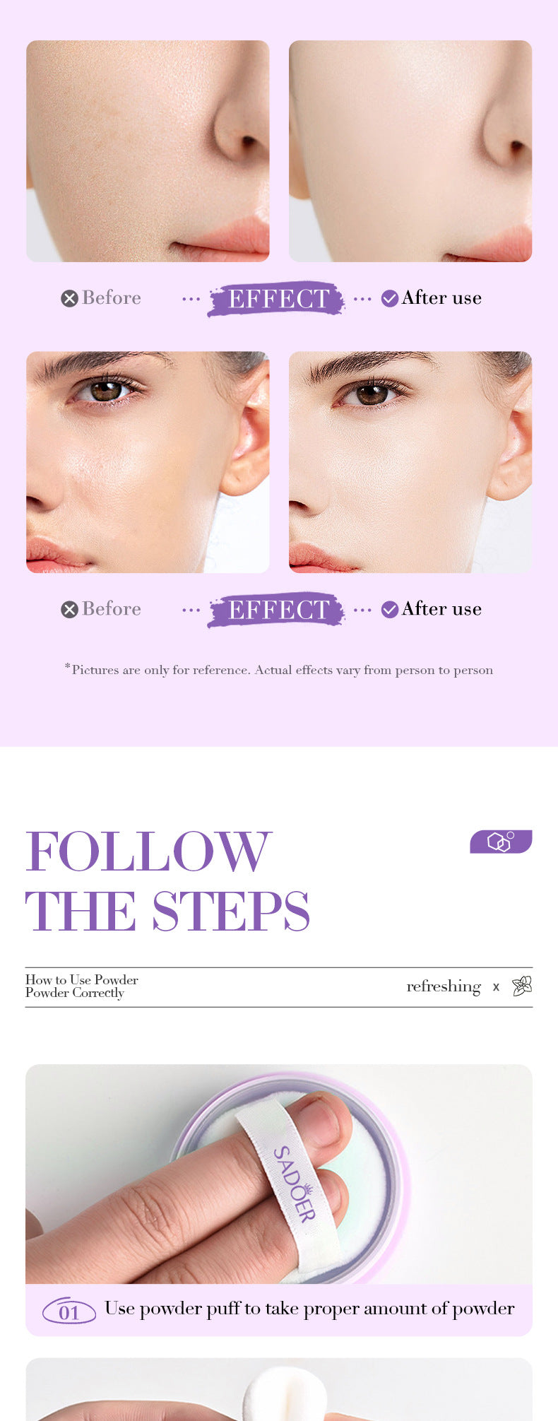Makeup SADOER Mineral Loose Powder Refreshing Lightweight Setting Concealer Powder  Wholesale