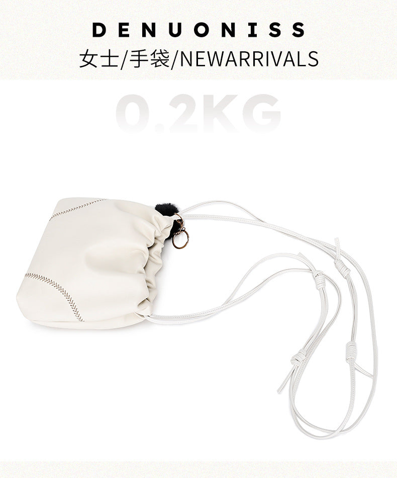 Minimalist silver Small Bag for Women2024Summer New Drawstring Bucket Bag Fashionable Versatile Chain Crossbody Bag