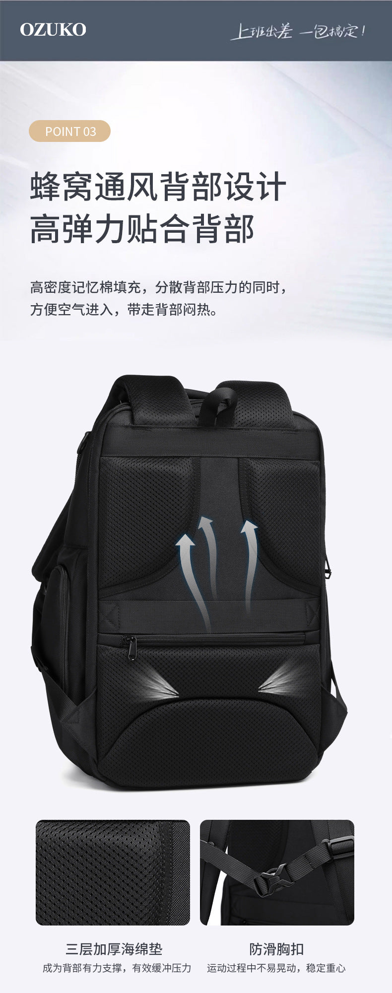 OZUKO Business Backpack Men's Commuting Computer Backpack Waterproof Large Capacity Business Travel Portable Men's Bag