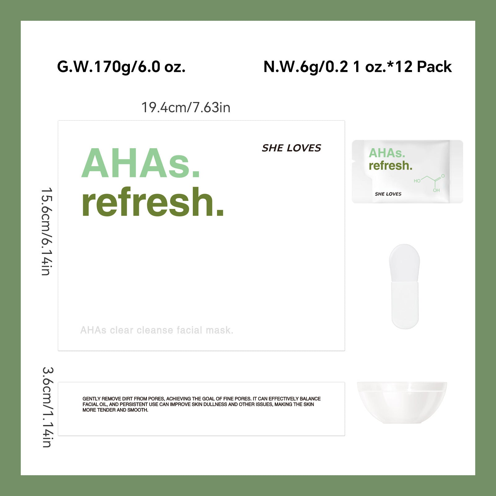 AHAsMask Fruit Acid Clear Skin Mask Hydrating Moisturizing Soothing Blackhead Improvement Application Mask Set