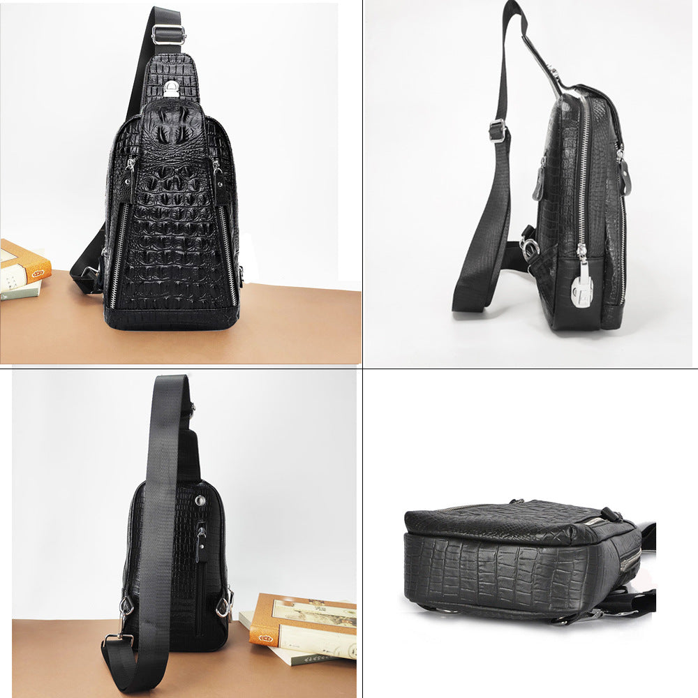 Anti-theft Bag Travel Essential Genuine Leather Chest Bag Men Crocodile Pattern Cowhide Portable Shoulder Crossbody Small Bag