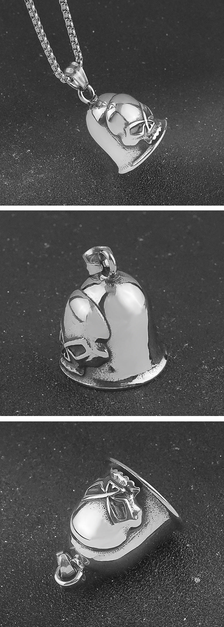 Stainless Steel Jewelry for Men and Women, Vintage Fashion Personality Bell Necklace, Titanium Steel Skull Pendant Accessories Wholesale