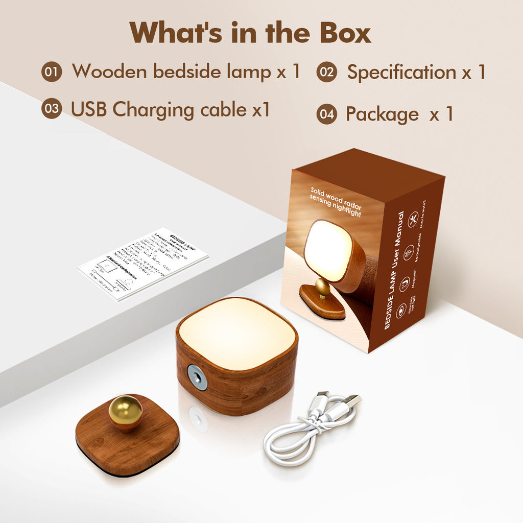 Square Solid Wood Sensor Light New Creative Cabinet Light Bedside Bedroom Smart LED Radar Human Body Night Light