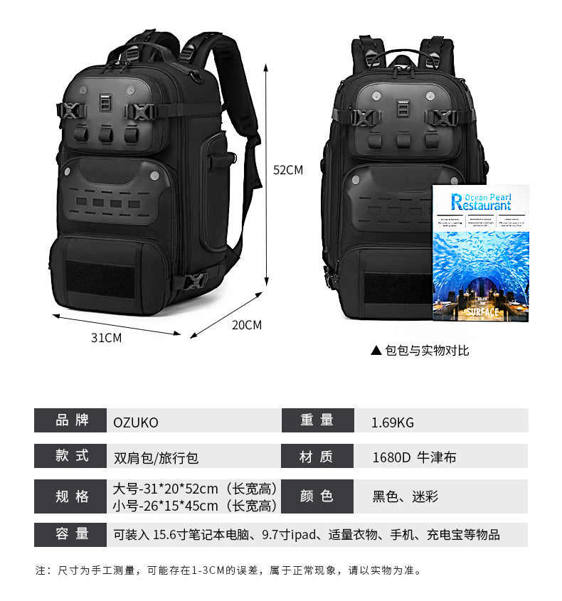 OZUKO Outdoor Tactical Backpack Large Capacity Waterproof Travel Bag Wear-Resistant MOLLE Hiking Backpack