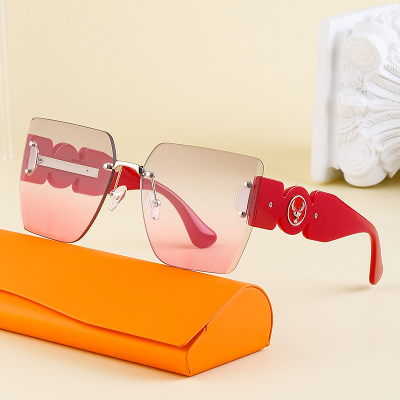 European and American Fashion Square Frame Sunglasses for Women, Trendy Rimless Cut Edge Sun Protection Sunglasses for Women sunglasses