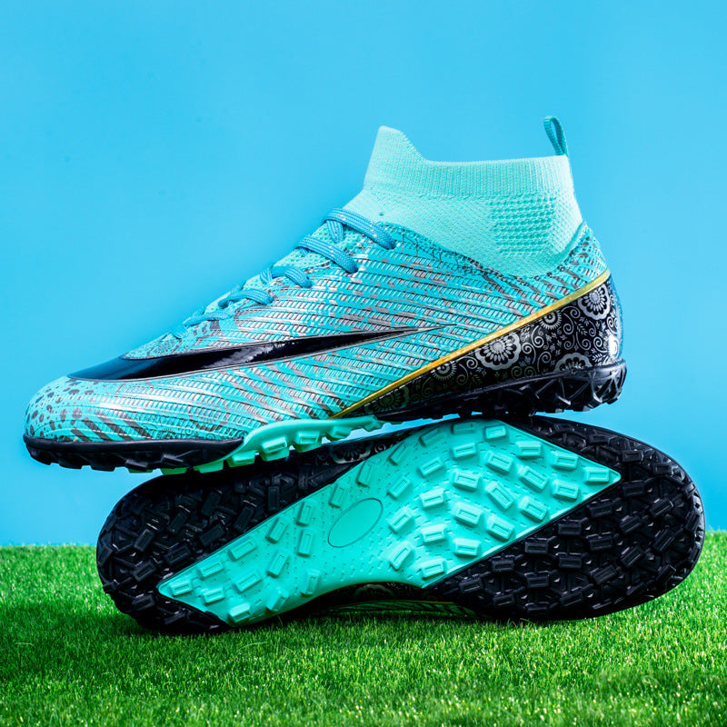 World Cup Same Style Blue and White Porcelain High-top Soccer Shoes for Men and Women, Children and Youth Competition Training Shoes