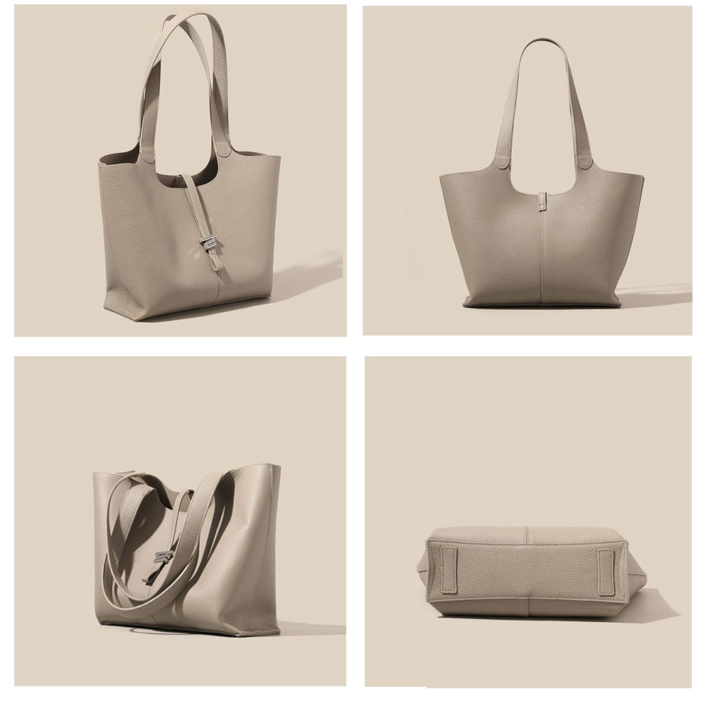 Wind Chime Tote Bag2025New Top Layer Cowhide High-End Large Capacity Niche Design Commuter Shoulder Underarm Bag