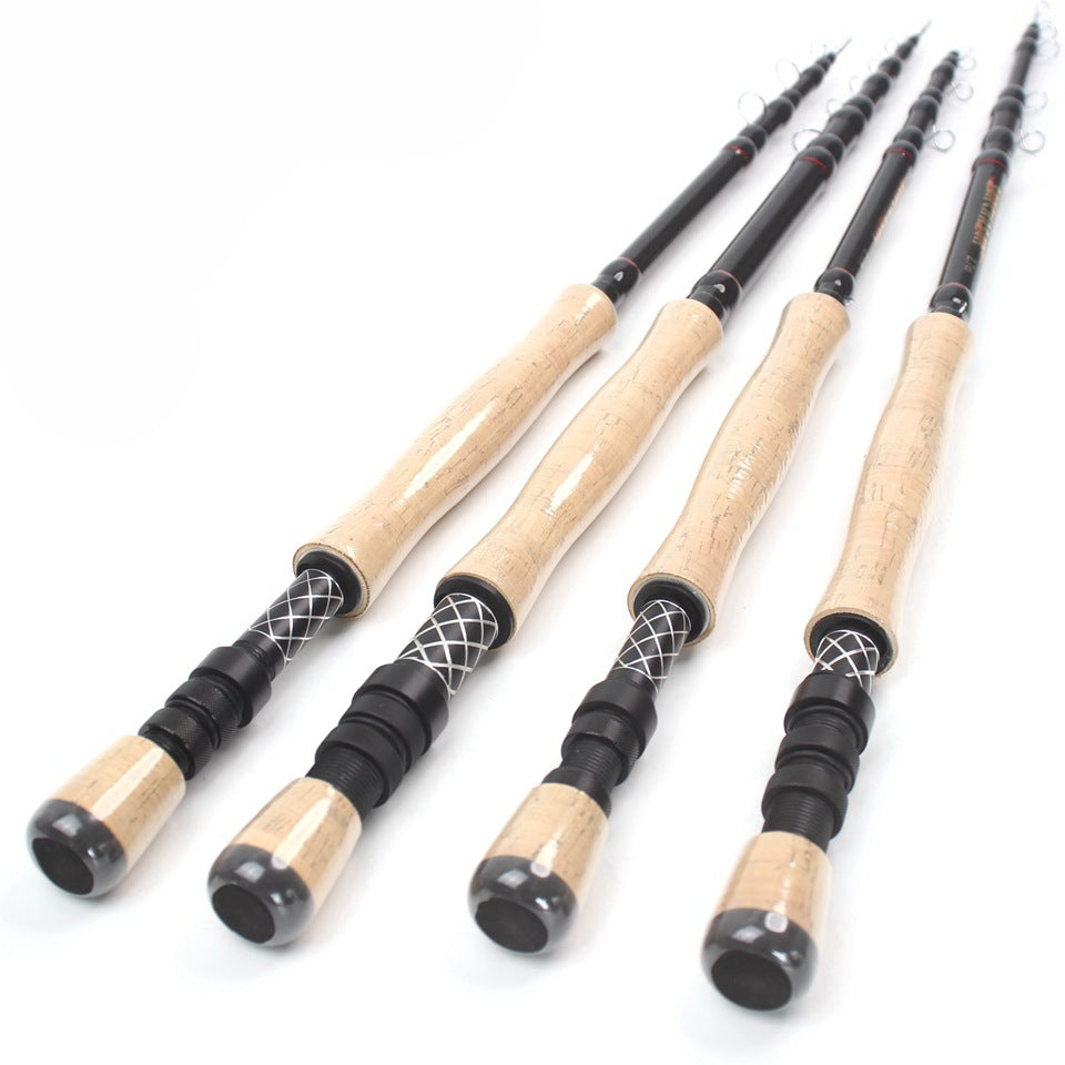 European and American Popular Portable Retractable Fly Rod Carbon Fiber Wooden Handle Fly Fishing Rod Retractable Lure Fishing Rod