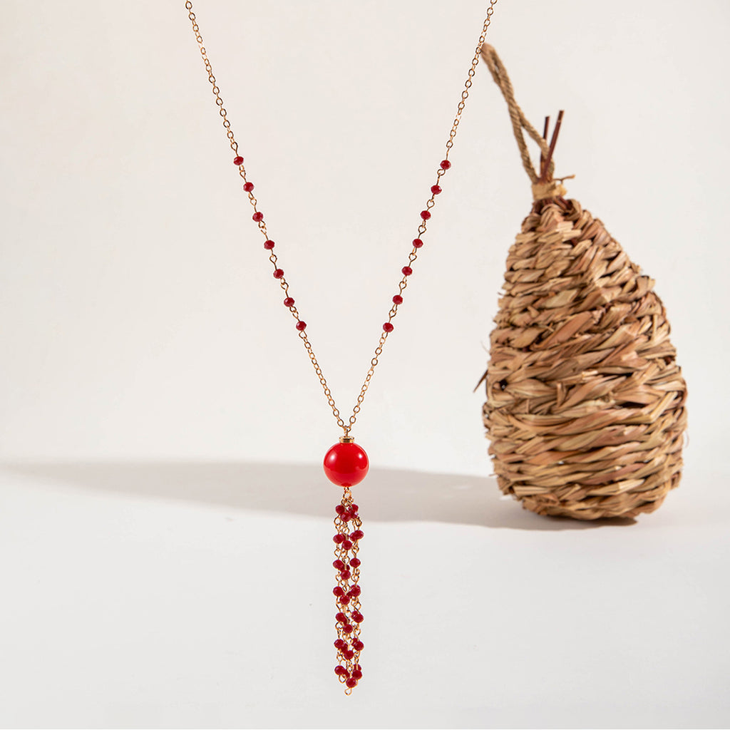 Simple Colorful Beaded Tassel y Chain Necklace Elegant Versatile Diamond-Studded Sweater Chain Jewelry