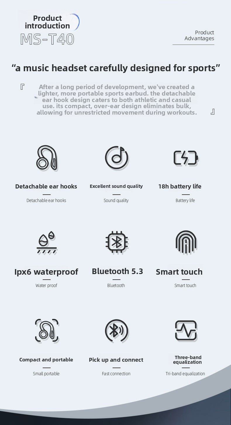 Hot-selling Wireless Bluetooth Sports Earphones High Sound Quality Over-ear Bluetooth Earphones Long Battery Life