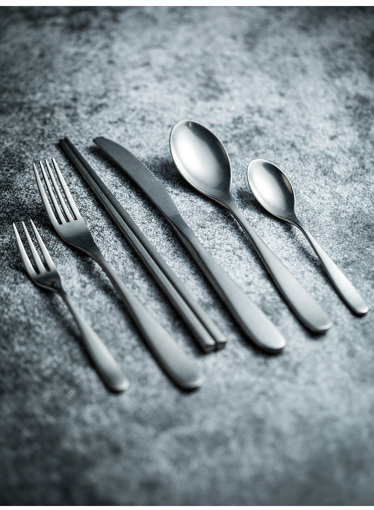 New Moon Moonlight Retro Vintage Stainless Steel Western Cutlery Set Snowflake Matte Texture Industrial Style Chopsticks Tableware