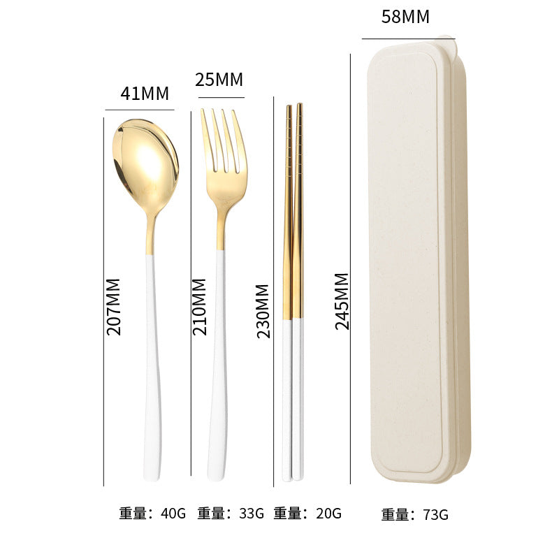304Stainless Steel Tableware Student Korean Portable Tableware Office Worker Outdoor Spoon Fork Chopsticks Four-piece Set