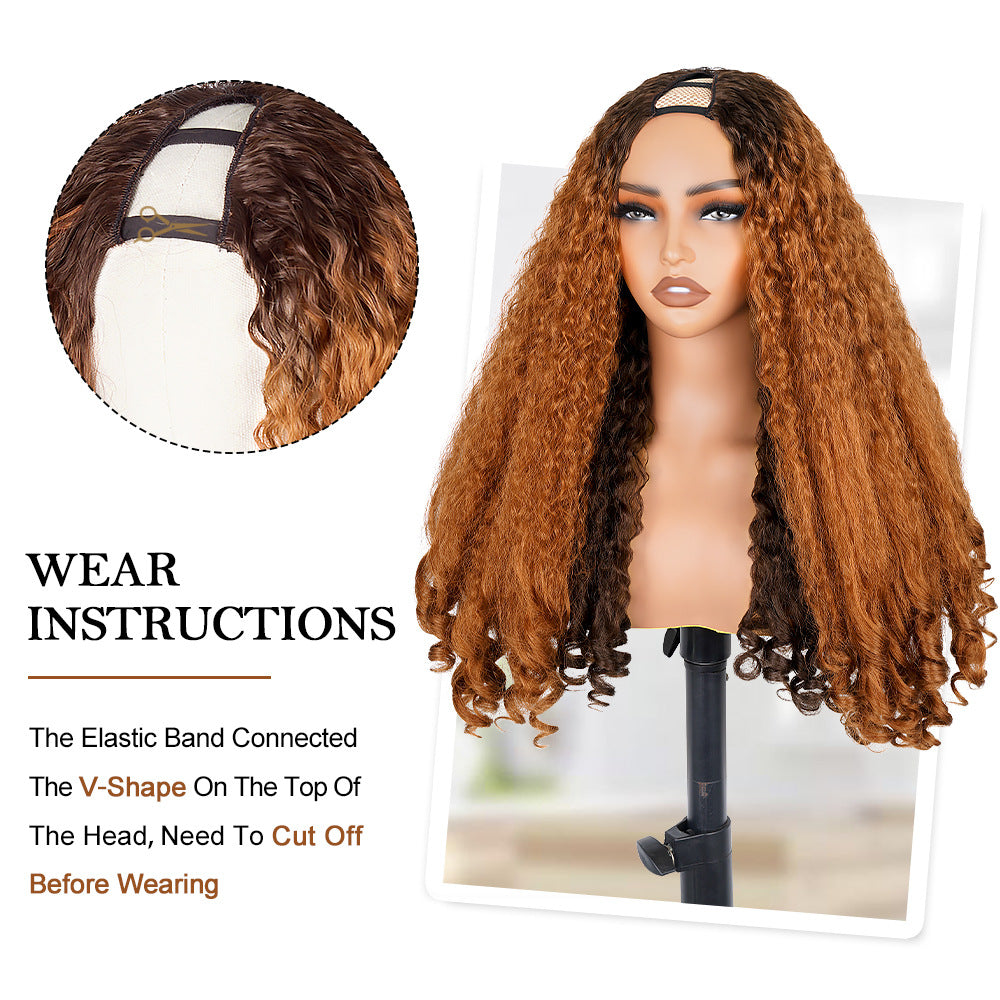 Ginger Orange V part Yaki Wig  Synthetic  Wig Cross-border African Synthetic Fiber Fake