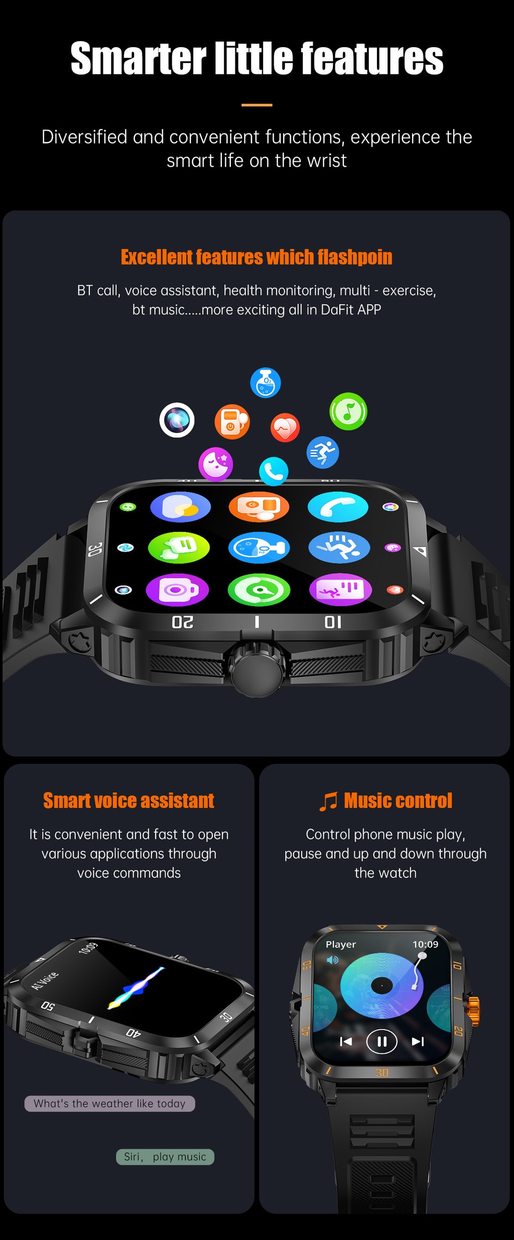 KT71Smart Watch Bluetooth Call True Heart Rate Step Sleep Monitoring3ATM Deep Waterproof Sports Tri-Proof