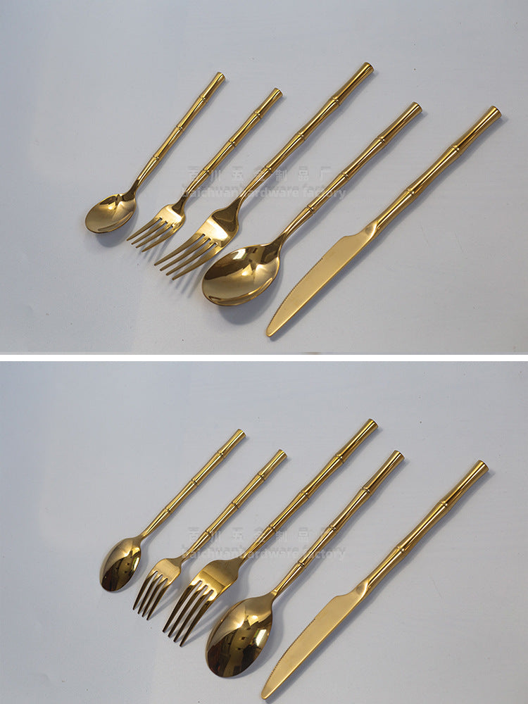 304Stainless Steel Bamboo Chopsticks and Spoon Set High-End Solid Tableware Household Set Dessert Spoon Fork Fruit Fork Tableware