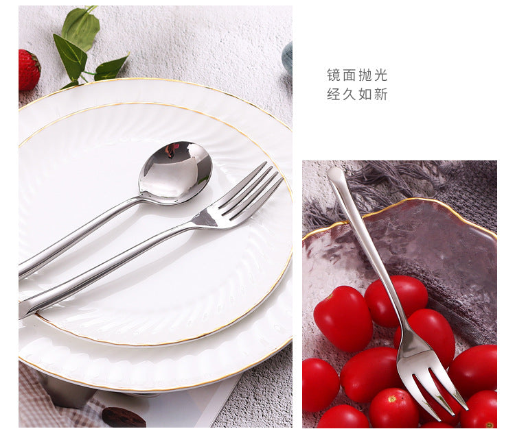 American Style Stainless Steel Western Steak Knife Slanted Tail Knife Fork Spoon Mirror Polished Tea Set3Solid Fork with Teeth