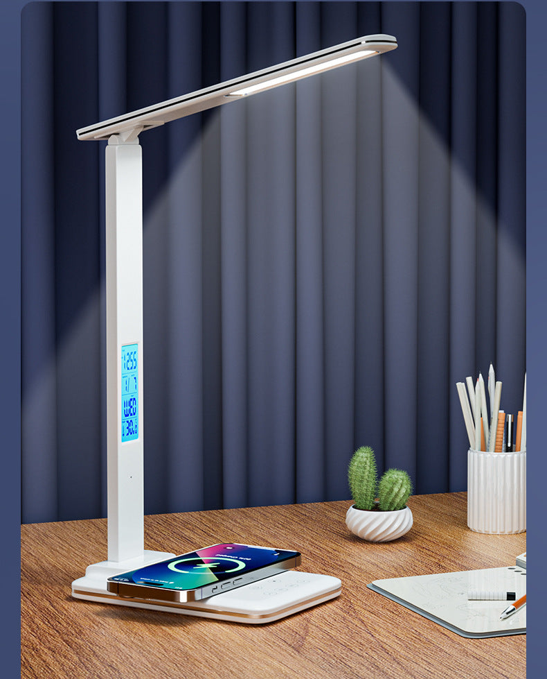 Multi-Functional Eye Protection15w Wireless Charger Table Lamp Dormitory Learning Reading Foldable Perpetual Calendar Alarm Clock Desk Lamp