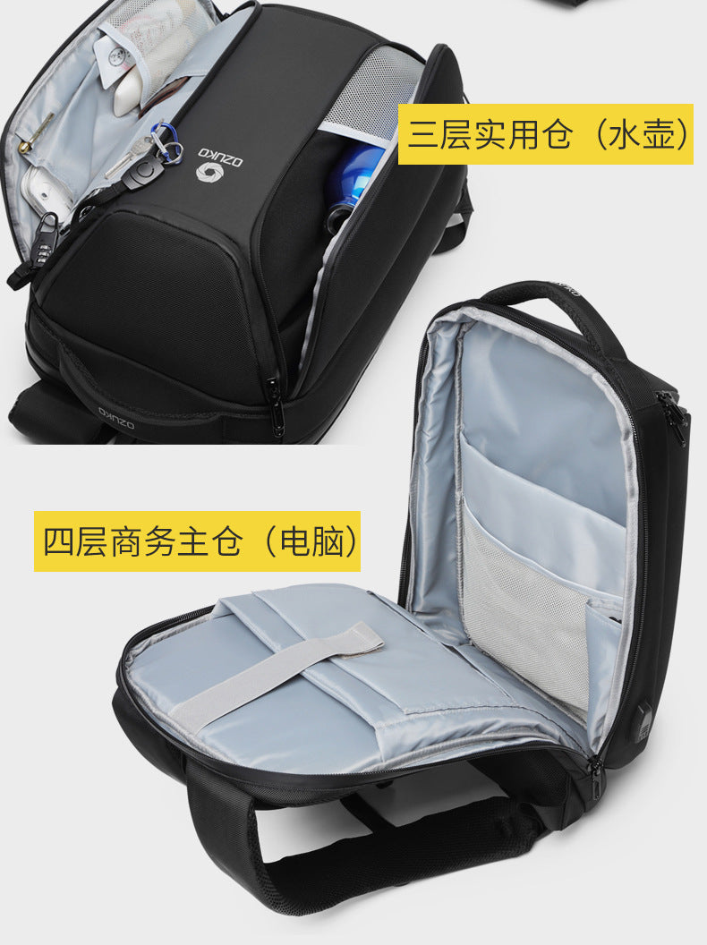 ozuko New Men's Business Backpack School Bag Student Multifunctional Computer usb Waterproof Korean Style Backpack