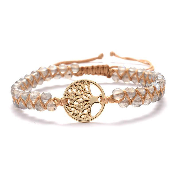 Amethyst Double Row Bracelet Women Gift Lucky Tree Adjustable Bracelet Natural Tiger Eye Stone Double Layer Braided Bracelet