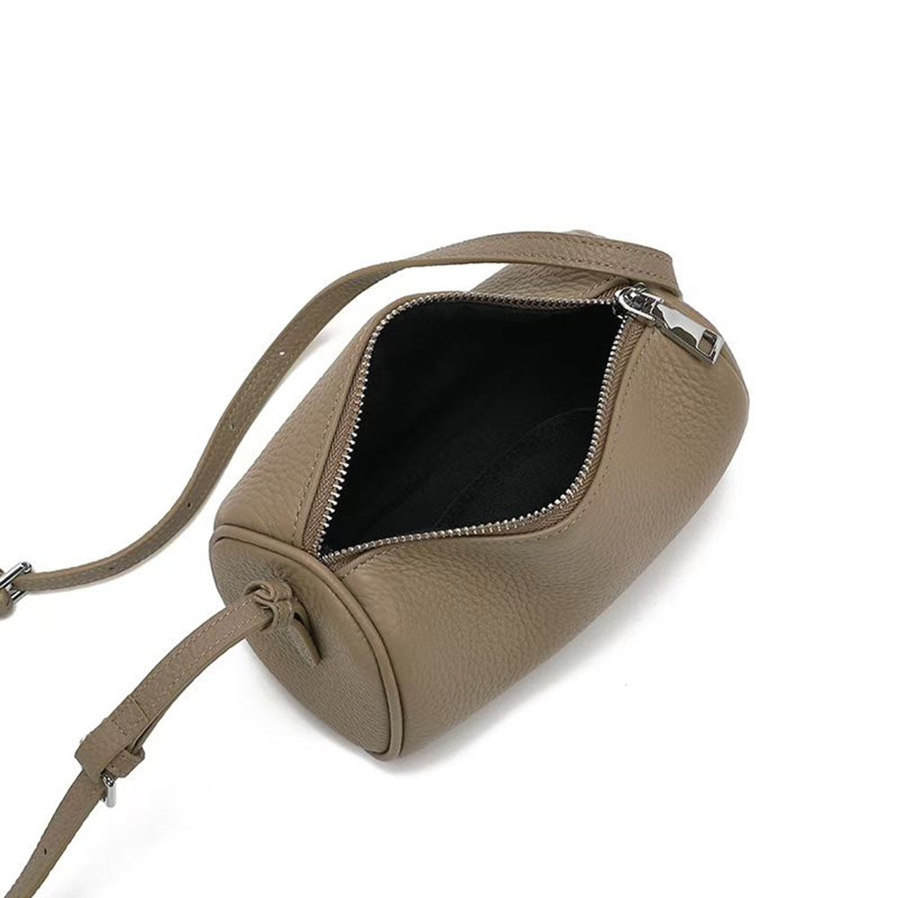 Genuine Leather Women's Bag Round Handbag Top Layer Cowhide Simple Versatile Underarm Shoulder Bag Pillow Crossbody Small Bag