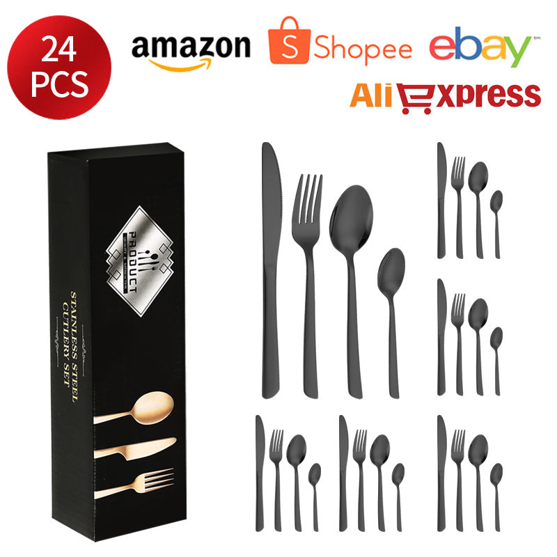 410Stainless Steel Tableware Restaurant Steak Knife Fork Oblique Handle Western Food Knife Fork Spoon6Human Portion24Set